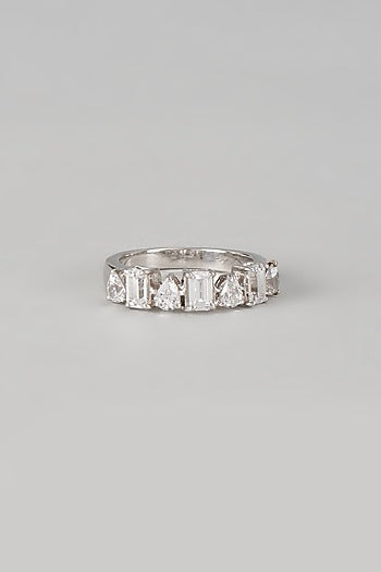 White Finish Swarovski Zirconia Ring In Sterling Silver