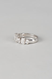 White Finish Swarovski Zirconia Ring In Sterling Silver