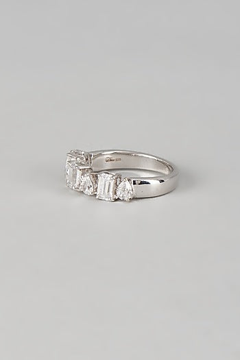 White Finish Swarovski Zirconia Ring In Sterling Silver