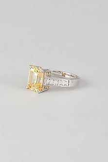 White Finish Swarovski Zirconia Ring In Sterling Silver