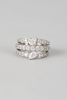 White Finish Swarovski Zirconia Ring In Sterling Silver