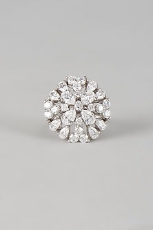 White Finish Swarovski Zirconia Ring In Sterling Silver