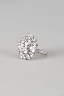 White Finish Swarovski Zirconia Ring In Sterling Silver
