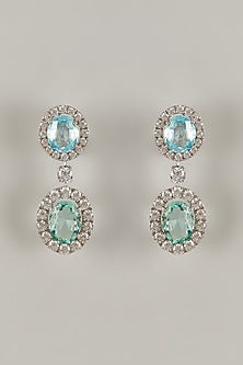 White Finish Swarovski Zirconia Dangler Earrings In Sterling Silver