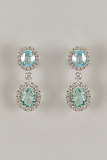 White Finish Swarovski Zirconia Dangler Earrings In Sterling Silver