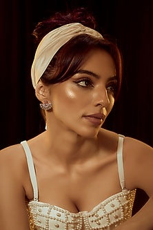 White Finish Swarovski Zirconia Enamelled Dangler Earrings In Sterling Silver