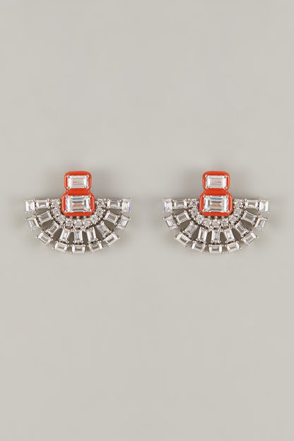 White Finish Swarovski Zirconia Enamelled Dangler Earrings In Sterling Silver