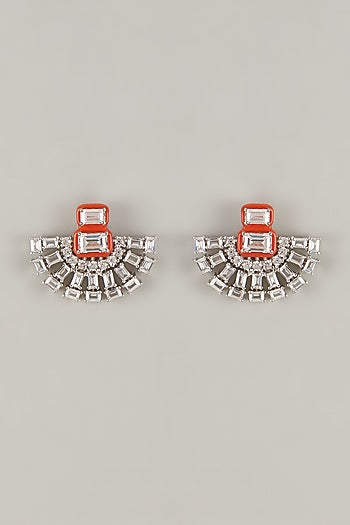 White Finish Swarovski Zirconia Enamelled Dangler Earrings In Sterling Silver