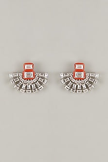 White Finish Swarovski Zirconia Enamelled Dangler Earrings In Sterling Silver