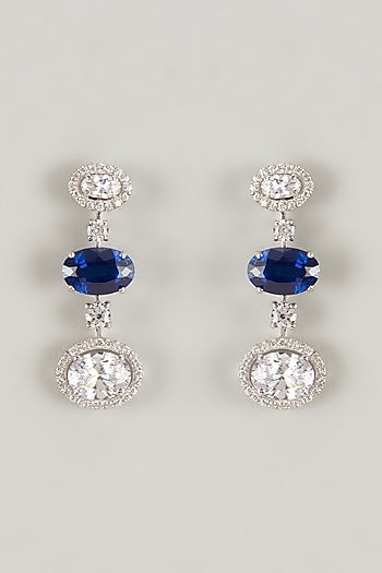 White Finish Swarovski Zirconia Dangler Earrings In Sterling Silver