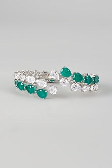 White Finish Green Crystal & Swarovski Zirconia Bangle In Sterling Silver