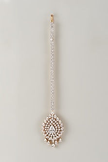 Gold Finish Swarovski Zirconia Maangtikka In Sterling Silver