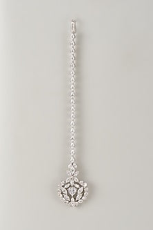 White Finish Swarovski Zirconia Maangtikka In Sterling Silver