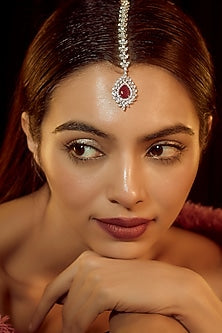 White Finish Swarovski Zirconia Maangtikka In Sterling Silver