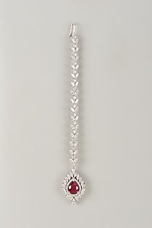 White Finish Swarovski Zirconia Maangtikka In Sterling Silver