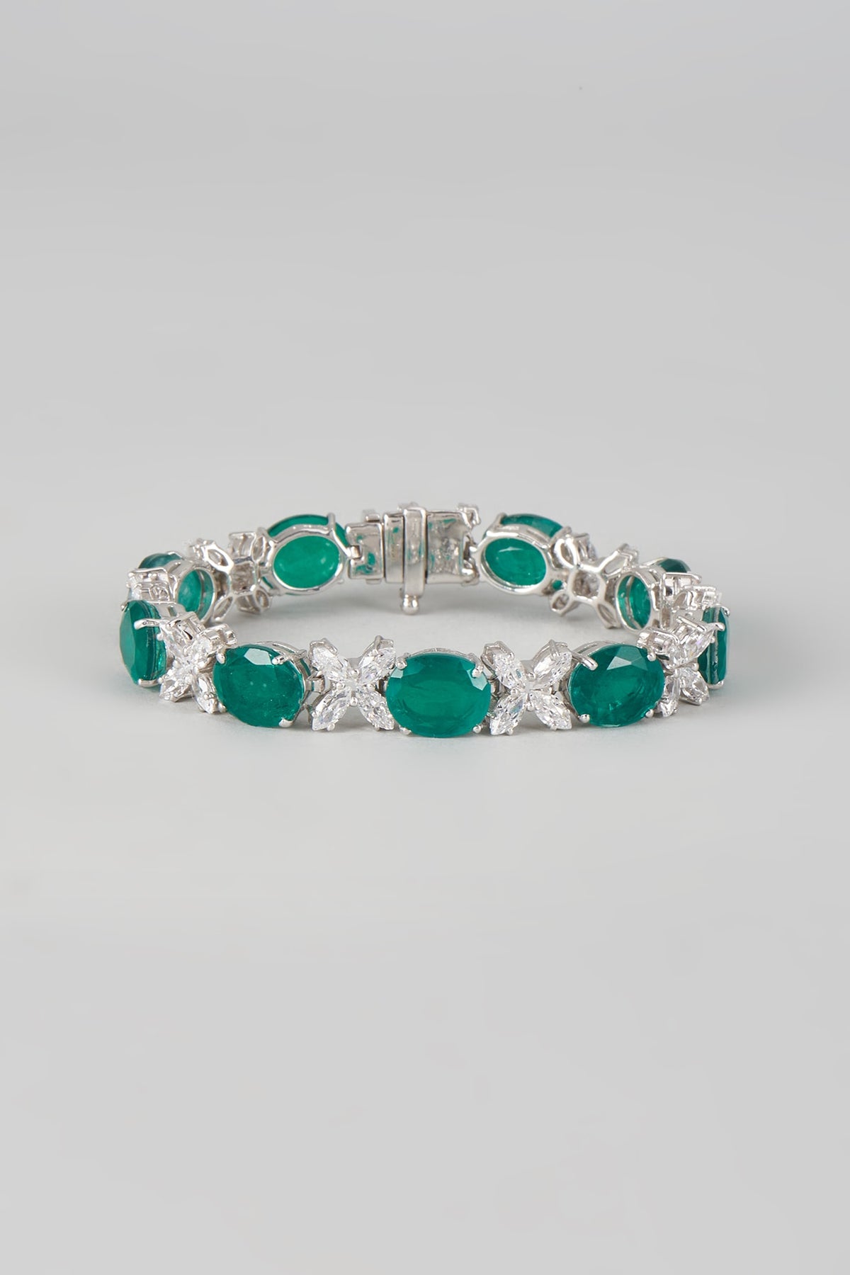 White Finish White & Green Swarovski Zirconia Bracelet In Sterling Silver