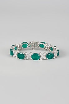 White Finish White & Green Swarovski Zirconia Bracelet In Sterling Silver
