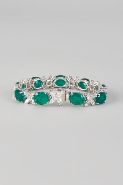 White Finish White & Green Swarovski Zirconia Bracelet In Sterling Silver