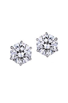 White Finish Swarovski Zirconia Stud Earrings In Sterling Silver