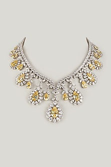 White Finish White & Yellow Swarovski Zirconia Necklace In Sterling Silver