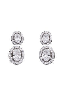 White Finish Oval-Cut Swarovski Zirconia Dangler Earrings In Sterling Silver