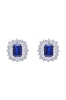 White Finish Mix-Shaped Swarovski Zirconia & Sapphire Stone Earclip Earrings In Sterling Silver