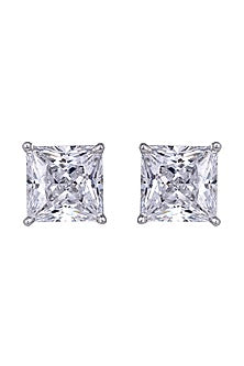 White Finish Swarovski Zirconia Solitaire Stud Earrings In Sterling Silver