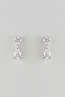White Finish White Stone Stud Earrings In Sterling Silver