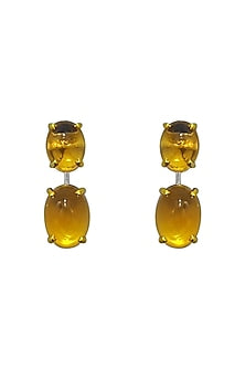 White Finish Yellow Swarovski Zirconia Earrings In Sterling Silver