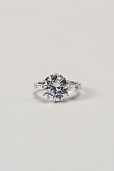 White Finish Swarovski Ring In Sterling Silver