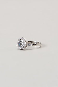 White Finish Swarovski Ring In Sterling Silver