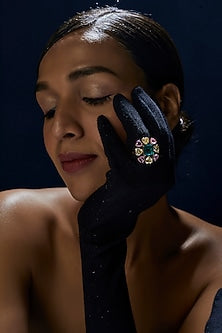 Rose Gold Finish Swarovski Zirconia & Emerald Stone Ring In Sterling Silver