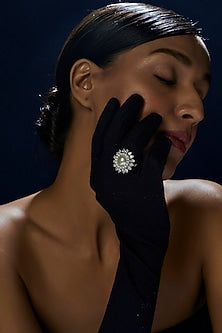 White Finish Swarovski Zirconia & Pearl Ring In Sterling Silver