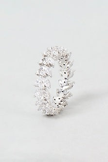 White Finish Swarovski Zirconia Ring In Sterling Silver