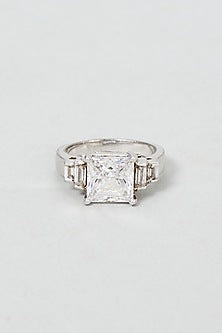 White Finish Swarovski Zirconia Ring In Sterling Silver