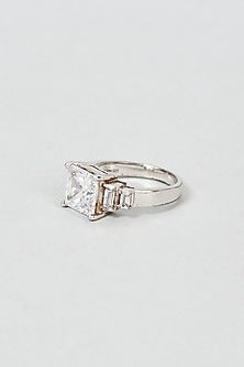 White Finish Swarovski Zirconia Ring In Sterling Silver