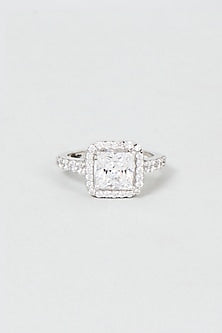 White Finish Swarovski Zirconia Ring In Sterling Silver