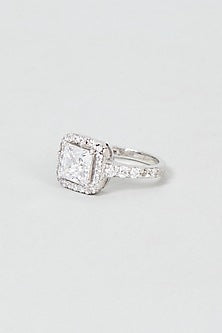 White Finish Swarovski Zirconia Ring In Sterling Silver