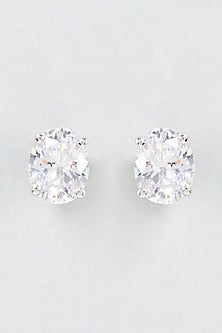 White Finish Oval Cut Swarovski Zirconia Stud Earrings In Sterling Silver
