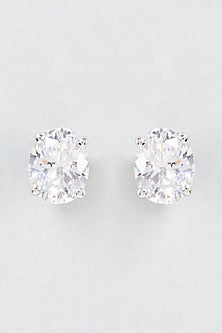 White Finish Oval Cut Swarovski Zirconia Stud Earrings In Sterling Silver