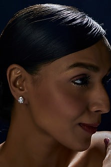 White Finish Oval Cut Swarovski Zirconia Stud Earrings In Sterling Silver