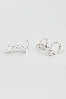 White Finish Oval Cut Swarovski Zirconia Earclips In Sterling Silver