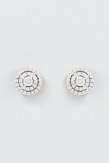White Finish Oval Cut Swarovski Zirconia Stud Earrings In Sterling Silver