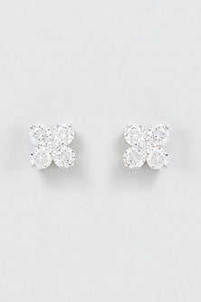 White Finish Swarovski Zirconia Stud Earrings In Sterling Silver