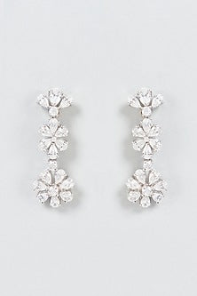 White Finish Swarovski Zirconia Dangler Earrings In Sterling Silver