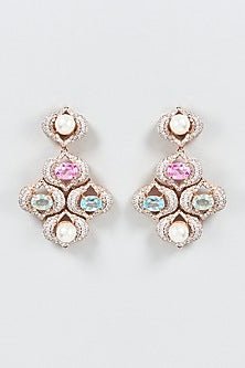 White Finish Multi-Colored Swarovski Zirconia Dangler Earrings In Sterling Silver