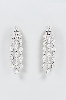 White Finish Swarovski Zirconia Dangler Earrings In Sterling Silver