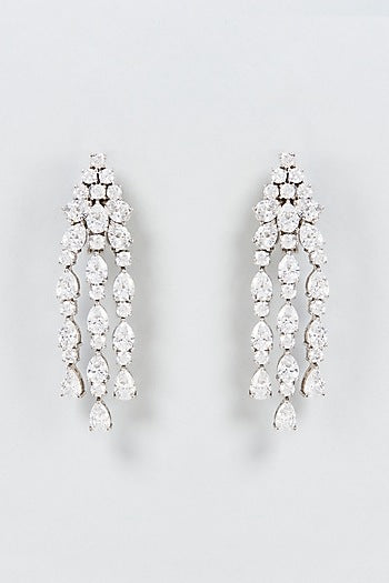 White Finish Swarovski Zirconia Dangler Earrings In Sterling Silver
