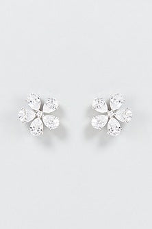 White Finish Swarovski Zirconia Stud Earrings In Sterling Silver