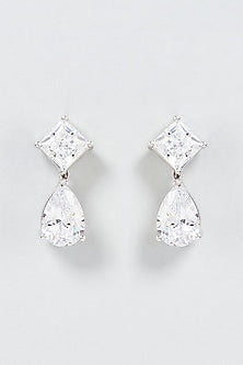 White Finish Swarovski Zirconia Dangler Earrings In Sterling Silver